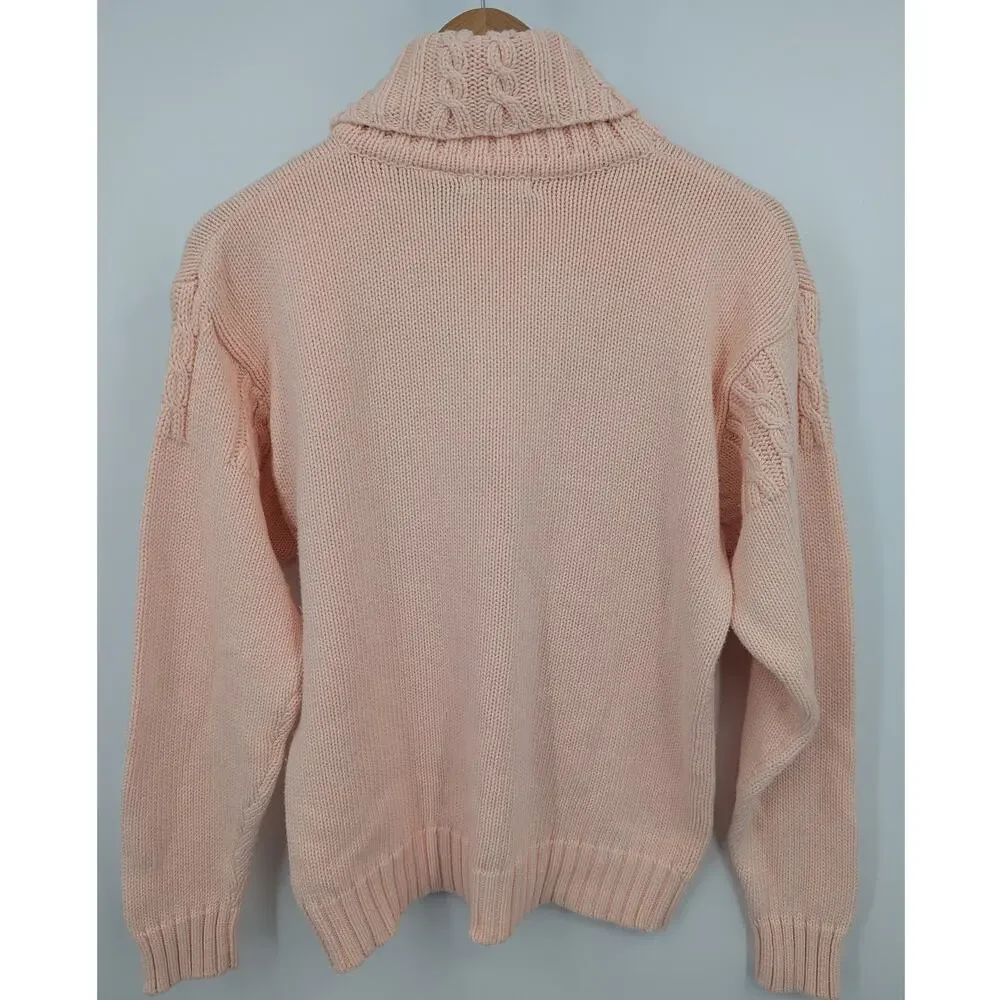 Vintage Talbots 100% Cotton Peach Cable Knit Turtleneck Sweater Women’s Medium